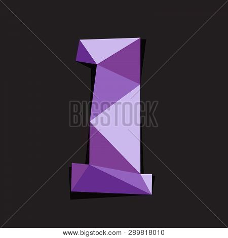 Vector Illustration Of Number One In Origami Style. Polygonal Colorful Number1 Isolated On Black Bac