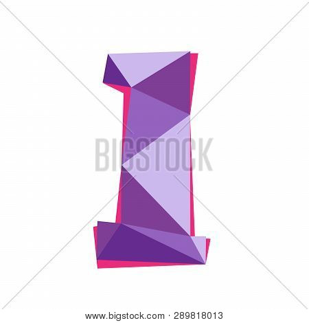 Vector Illustration Of Number One In Origami Style. Polygonal Colorful Number1 Isolated On White Bac