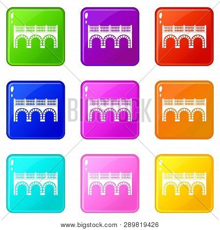 Arch Bridge Icons Set 9 Color Collection Isolated On White For Any Design