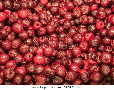 Frozen Cherry In The Refrigerator In The Store
