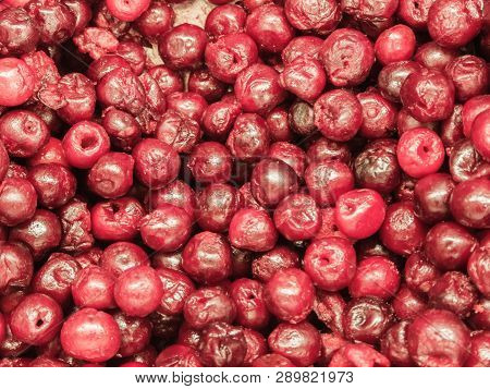 Frozen Cherry In The Refrigerator In The Store