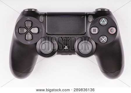 Atlanta, Georgia - March 2, 2017: A Wireless Playstation 4 Game Controller On A White Background