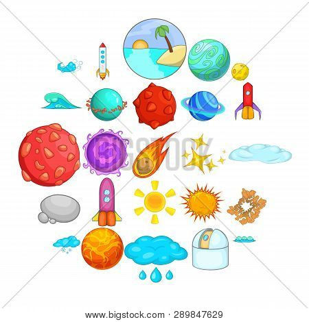Macrocosm Icons Set. Cartoon Set Of 25 Macrocosm Icons For Web Isolated On White Background