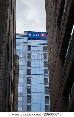 Ottawa, Canada - November 3, 2018: Bank Of Montreal Logo, Known As Bmo, In Front Of Their Main Offic