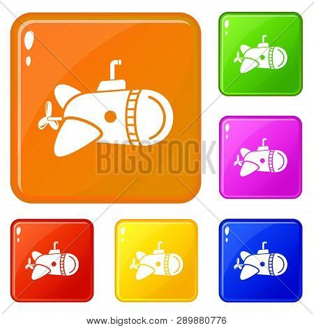 Submarine With Round Nose Icons Set Collection Vector 6 Color Isolated On White Background