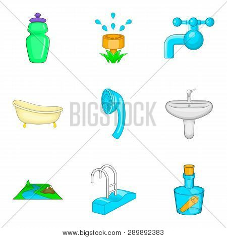 Backwash Icons Set. Cartoon Set Of 9 Backwash Icons For Web Isolated On White Background