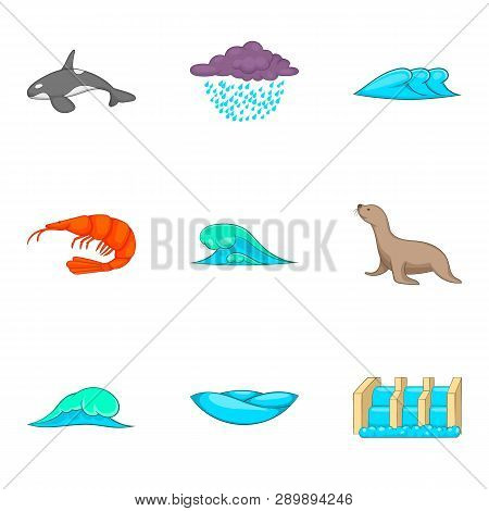 Water Bewitched Icons Set. Cartoon Set Of 9 Water Bewitched Icons For Web Isolated On White Backgrou