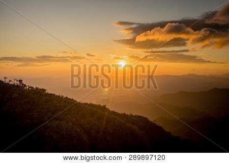 Sunset Behind The Mountain At Doi Thule, Tak, Thailand