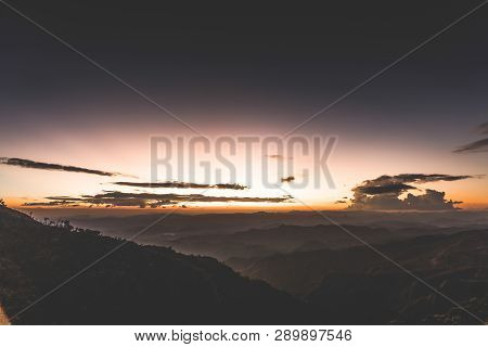 Sunset Behind The Mountain At Doi Thule, Tak, Thailand