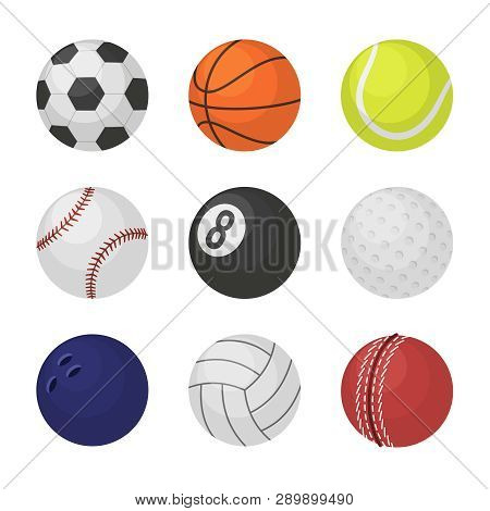 Ball Collection. Sports Equipment Game Balls Football Basketball Tennis Cricket Billiards Golf Bowli