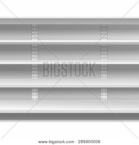 Retail Shelves. White Supermarket Retail Rack Display Shop Shelving Blank Seamless Shelves Empty Sto