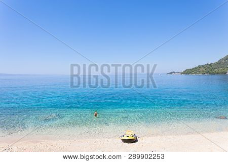 Drasnice, Dalmatia, Croatia, Europe - Rowing Boat At The Beautiful Beach Of Drasnice