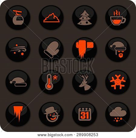 Winter Easy Color Vector Icons On Dark Background For User Interface Design