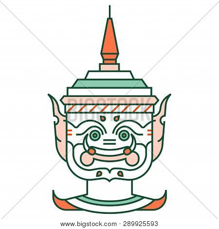 Giant Khon Thailand Vector Illustration In Line Color Design