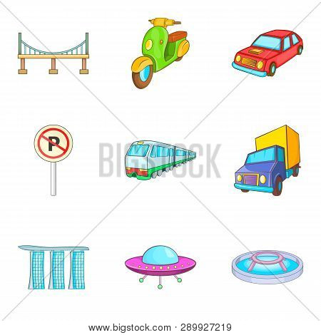 City Transport Types Icon Set. Cartoon Set Of 9 City Transport Types Icons For Web Design Isolated O