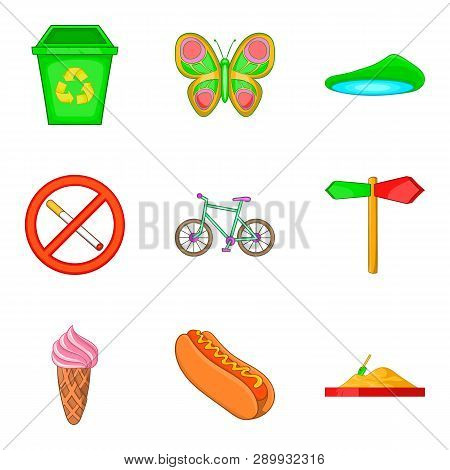 Megapolis Park Icon Set. Cartoon Set Of 9 Megapolis Park Icons For Web Design Isolated On White Back
