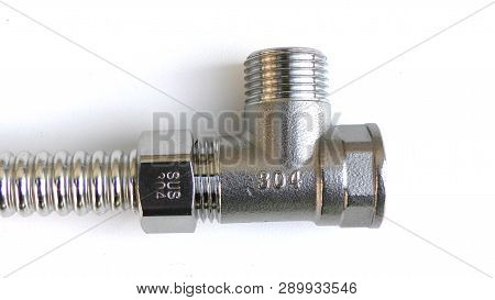 Stainless Steel Tee Fittings Isolatedon White Background