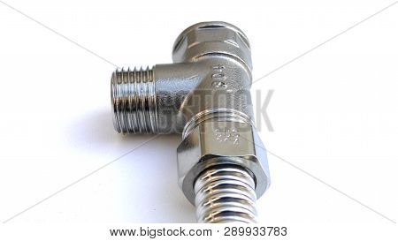 Stainless Steel Tee Fittings Isolatedon White Background