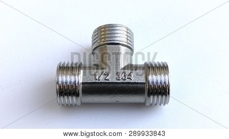 Stainless Steel Tee Fittings Isolatedon White Background