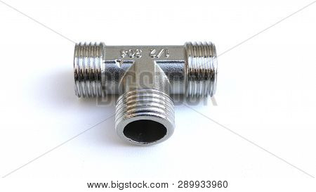 Stainless Steel Tee Fittings Isolatedon White Background