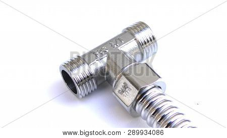 Stainless Steel Tee Fittings Isolatedon White Background