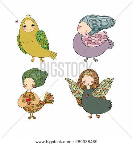 Girl Sirin. Mythological Bird. Russian Folklore. Vector