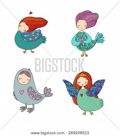 Girl Sirin. Mythological Bird. Russian Folklore. Vector