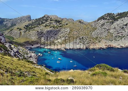 Beautiful Sea Bay With Turquoise Water, Beach And Mountains, Cala Figuera On Cap Formentor, Mallorca