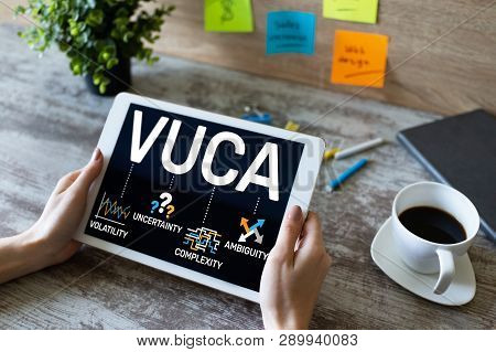 Vuca World Concept On Screen. Volatility, Uncertainty, Complexity, Ambiguity.