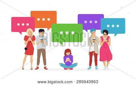 Chat Speech Bubbles For Texting Messages, Communicating And Sharing Meme Flat Vector Illustration Of