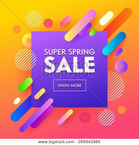 Spring Sale Poster Colorful Design On Orange Background For Online Store Voucher Or Gift Certificate