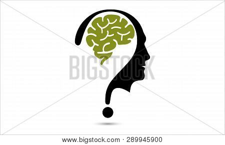 Brain With Question Mark And Human Vector Icon Isolated Black And Green Eps