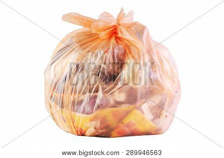 Garbage: Plastic Bag With Brown Onionskin On A White Background
