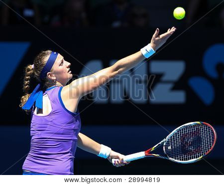 MELBOURNE - Januar: Petra Kvitova Tschechien in ihre erste Runde Sieg gegen Vera Dushevi