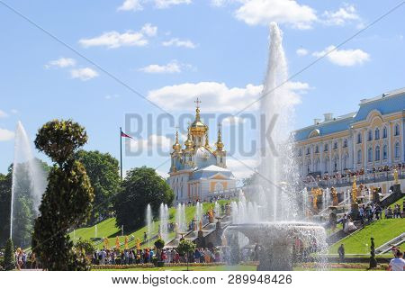 Peterhof, Russia - July 01, 2011: Grand Cascade In Pertergof, St-petersburg. Fountain Ensembles I Mo