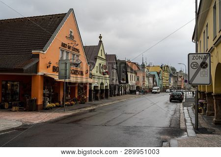 Vrchlabi, Czech Republic - October 25, 2018: The Streets Of The Provincial Town. The Town Located In