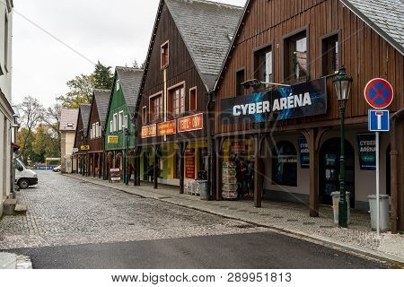 Vrchlabi, Czech Republic - October 25, 2018: The Streets Of The Provincial Town. The Town Located In