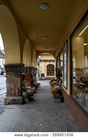 Vrchlabi, Czech Republic - October 25, 2018: The Streets Of The Provincial Town. The Town Located In