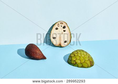 Composition Of Fresh Fruits, Salacca And Cherimoya , Half Of Sugar-apple
