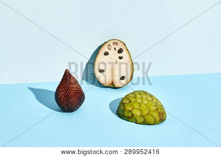 Composition Of Fresh Fruits, Salacca And Cherimoya , Half Of Sugar-apple