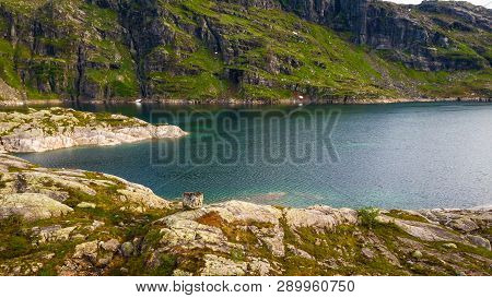 Lakes In Stone Rocky Mountains. Norway Landscape. Norwegian National Tourist Scenic Route Ryfylke.