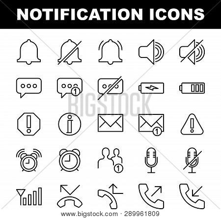 25 Notification Outline Icons Base On 64px With Pixel Perfect Gride.