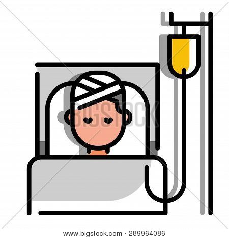 Patient On Patient Bed Vector Illustration In Line Color Design