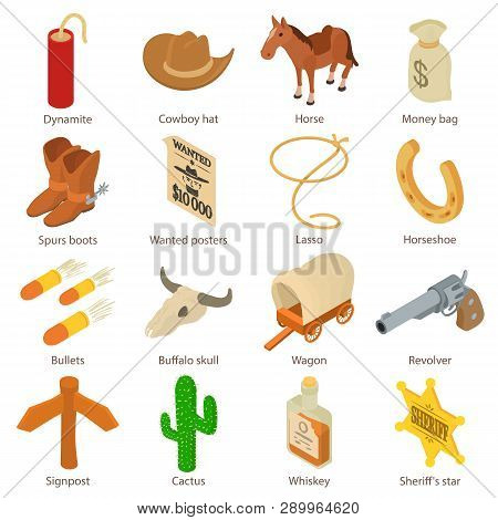 Wild West Icons Set. Isometric Illustration Of 16 Wild West Icons For Web