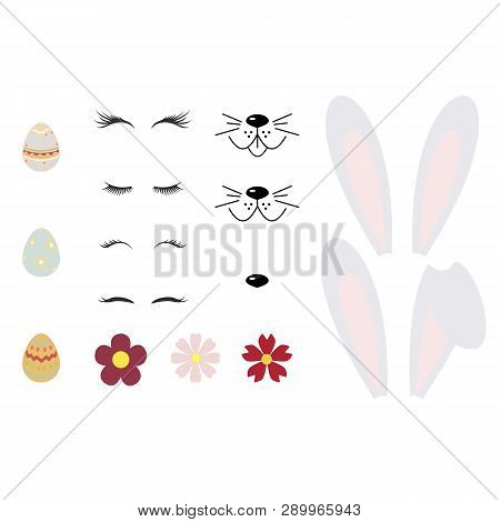 Bunny Face Set Easter Bunny Template Vector Illustration Baby Shower