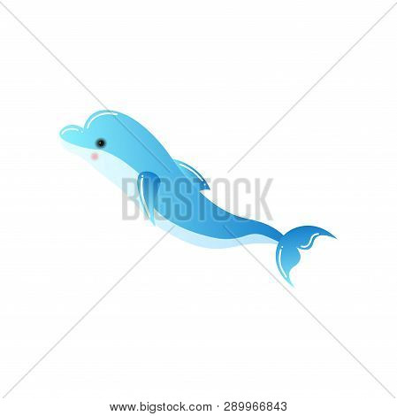 Bottlenose Smart Dolphin Swimming To Left Isolated On White Background