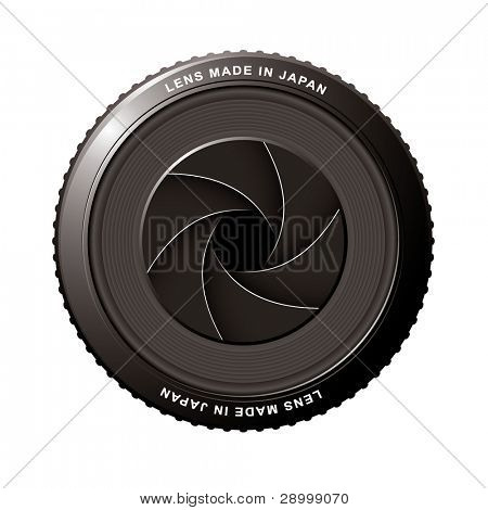 Camera lens with black shutter blades and aperture