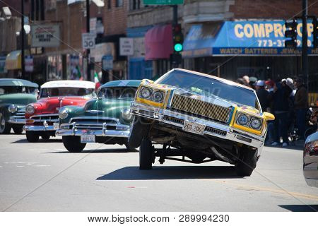 Chicago, Illinois, USA - May 07, 2017, The Cinco De Mayo Parade is held to remember the victory the Mexican forces had over the invading French army in the Battle of Puebla on 5 May, 1862.