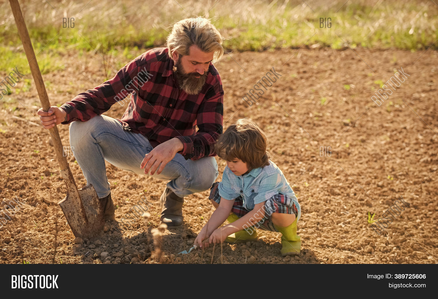 Dad Shovel Boy Digging Image & Photo (Free Trial) Bigstock