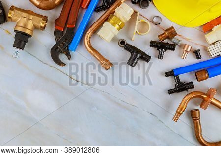 Pex Fittings Used To Create Pipe Connection Plumbing In The Work Set Of Tools For The Cutting Tools,